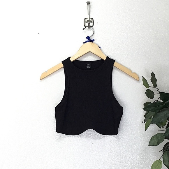 Shein Black Ribbed Tank Top With Scoop Cut bottom - Picture 1 of 6